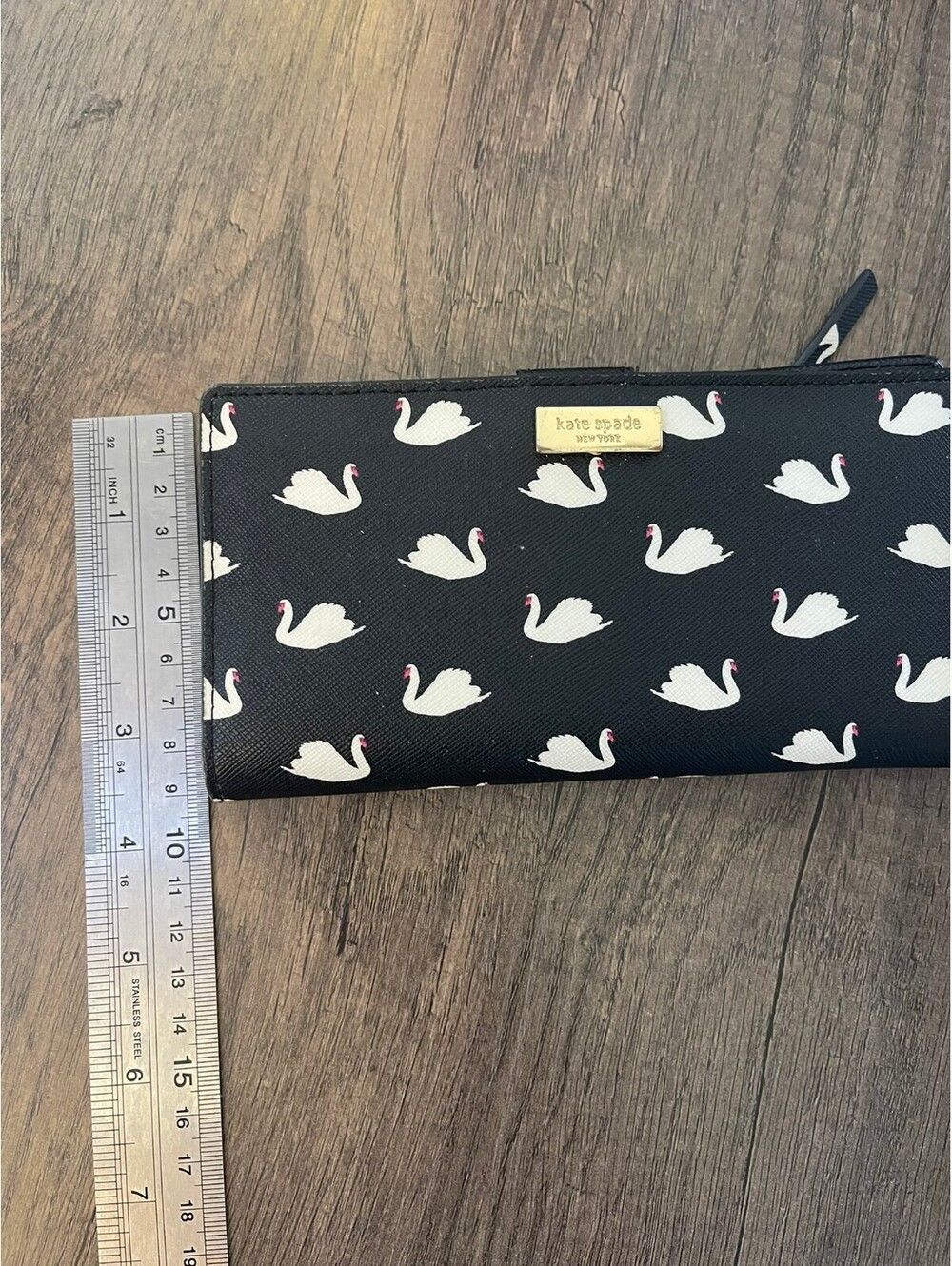 Kate Spade New York Black Swan Print Zip-Around Continental Wallet - Picture 3 of 9
